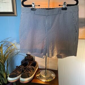 Banana Republic Blue and White Striped Cotton Bermuda Shorts